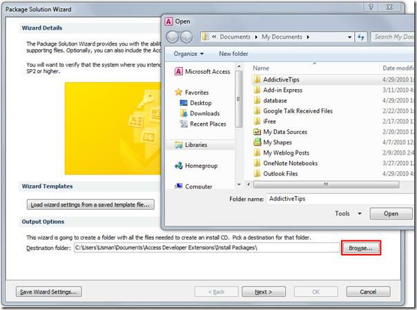 Access 2010: Windows インストーラー パッケージ ソリューション ウィザード
