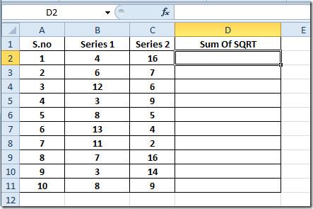 Excel 2010：SUMSQ 函數