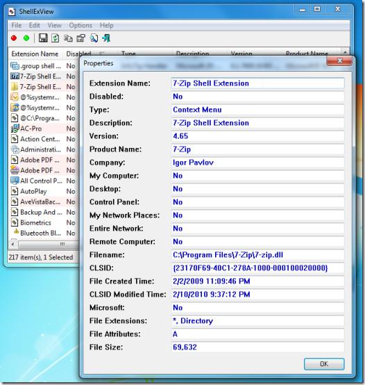 ShellExView: インストールされているすべてのシェル拡張機能を削除および管理する