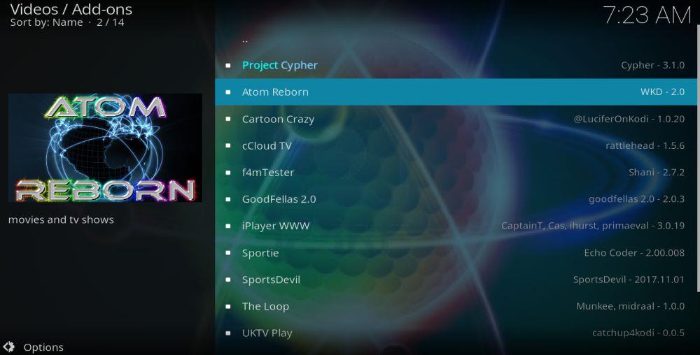 Module complémentaire Atom Reborn pour Kodi : installation et fonctionnalités