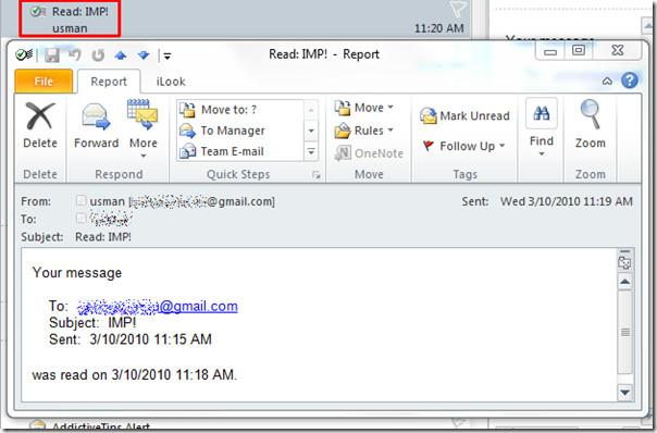 Outlook 2010 閱讀回執電子郵件追蹤