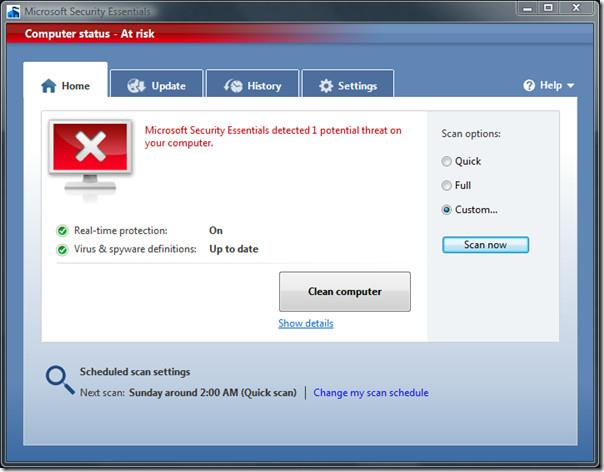 Test de Microsoft Security Essentials (avec captures d'écran)