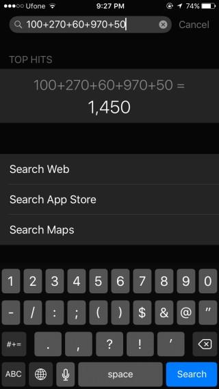 Você pode fazer cálculos rápidos de dentro do Spotlight no iOS