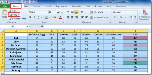 Kopiuj dane arkusza kalkulacyjnego Excel 2010 jako połączony obraz