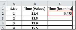 Excel 2010: 数値を時間に変換する