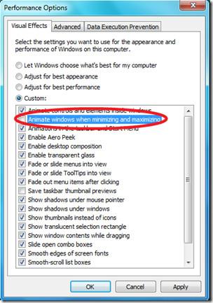Disabilitare l'animazione Massimizza-Riduci a icona le finestre in Windows 7