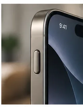 Primo piano del pulsante Azione sul bordo sinistro di un dispositivo in stile iPhone.
