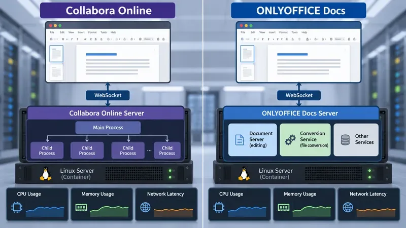 Collabora Online vs ONLYOFFICE: Prueba de uso de recursos y latencia