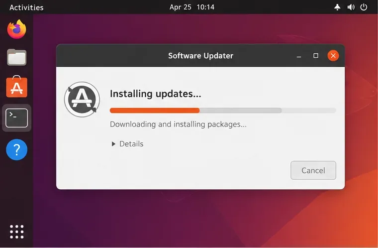ソフトウェアアップデーターウィンドウがアップデートをインストール中ですので、パッケージのインストール処理が完了するまで待ってから、ターミナルコマンドを再試行してください。