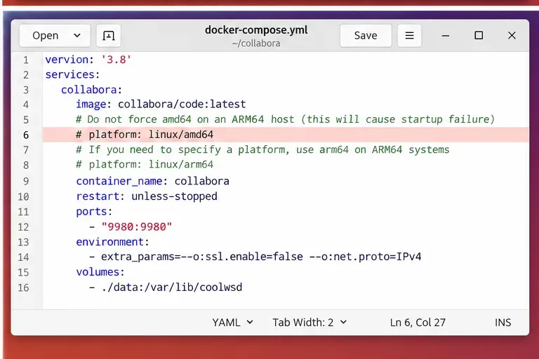 已移除 Linux amd64 平台覆蓋的 Docker Compose 配置,並顯示了選購的 Linux arm64 平台設定。