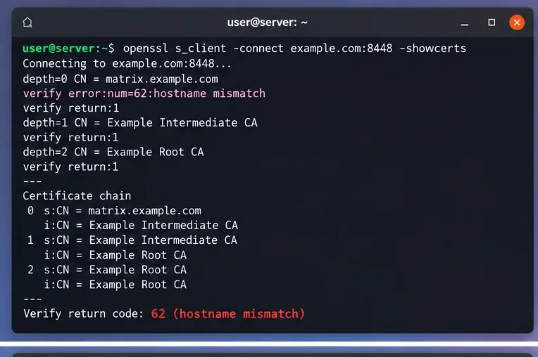 Matrix Synapseの「SSL証明書の検証に失敗しました」というフェデレーションエラーを修正する