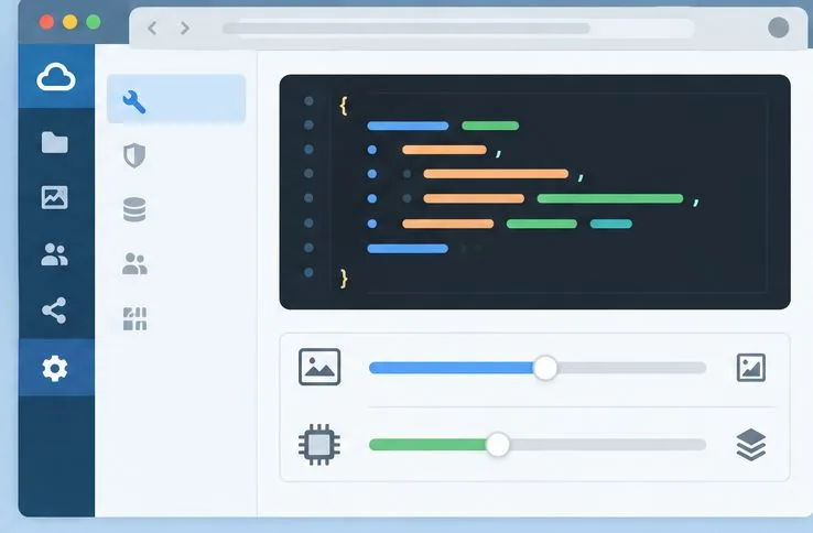 プレビューサイズとプロセッサ使用量を制御するためのコードのような設定項目が上部に配置された、汎用的な設定パネル。