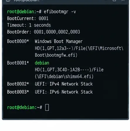 修正在 UEFI 系統上安裝 Debian 後出現的「找不到可啟動裝置」錯誤
