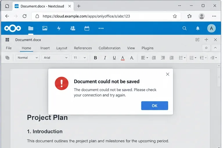 NextcloudでONLYOFFICEの「ドキュメントを保存できませんでした」エラーを修正する
