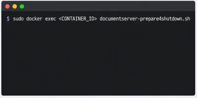 Una ventana de terminal de Linux que muestra el comando documentado de preparación para el apagado de ONLYOFFICE.