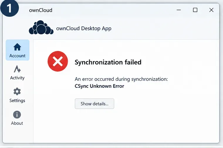 Risolvere l'errore "CSync Unknown Error" del client desktop ownCloud durante la sincronizzazione.