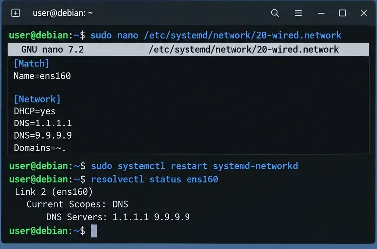 แก้ไขปัญหา "ความล้มเหลวชั่วคราวในการแก้ไข DNS" ใน Debian 12 ด้วย systemd-resolved