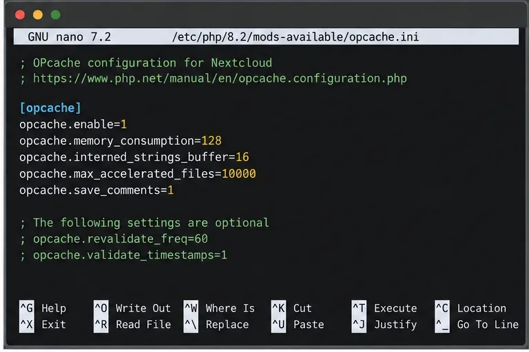 Solucionar la advertencia de Nextcloud "PHP OPcache no está configurado correctamente"