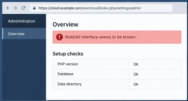 ownCloudで「WebDAVインターフェースが壊れています」エラーを修正する