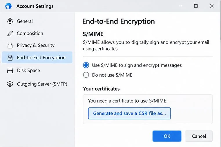 Cómo configurar un certificado S/MIME en Mozilla Thunderbird
