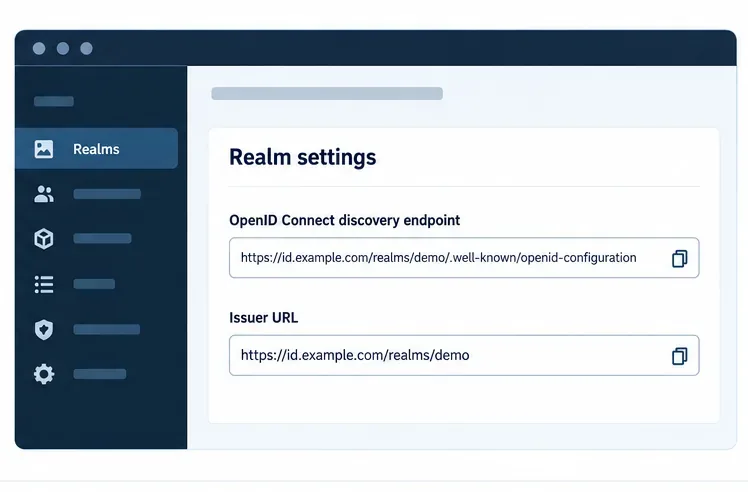 عنوان URL الخاص بمصدر نطاق Keycloak مقترن بعنوان URL الخاص بوثيقة اكتشاف OpenID Connect.
