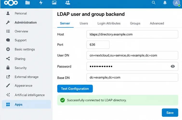 Nextcloud에서 LDAP 및 Active Directory 인증을 구성하는 방법