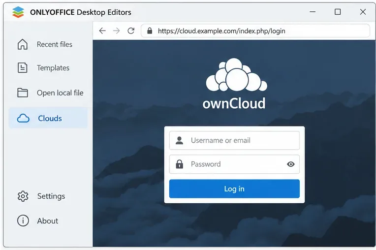 Come connettere gli editor desktop di ONLYOFFICE a un server ownCloud