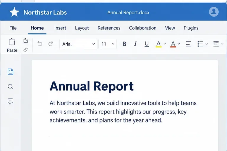 Un editor di documenti leggero in stile ONLYOFFICE con il logo di Northstar Labs nell'intestazione in alto a sinistra.