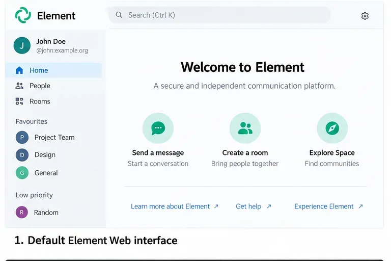組織固有のブランディングを適用する前のElement Webの例インターフェース