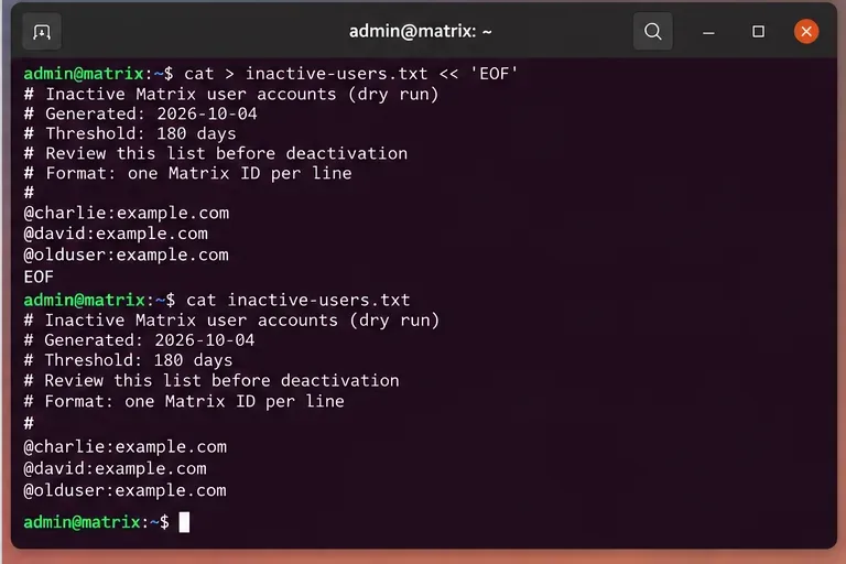 Matrix SynapseでAdmin APIを使用して非アクティブなユーザーアカウントを削除する方法