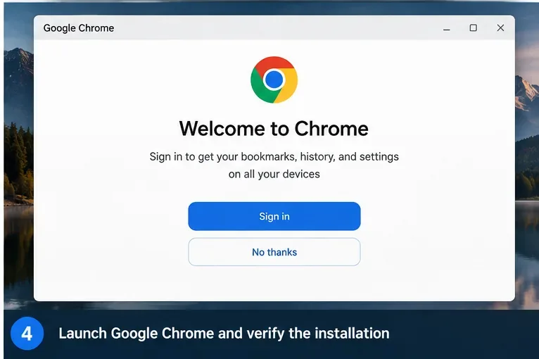 ภาพประกอบหน้าจอต้อนรับของ Google Chrome หลังการติดตั้งบนเดสก์ท็อป Gooroom