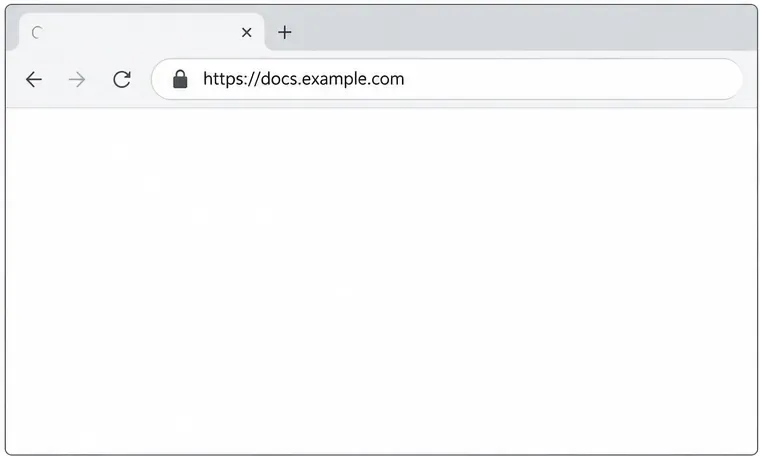 Una barra de direcciones del navegador que muestra una conexión HTTPS bloqueada a docs.example.com