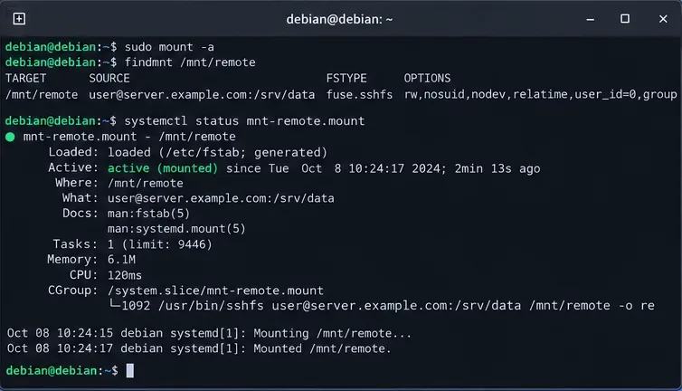 如何在 Debian 系統中開機時自動掛載遠端 SSHFS 目錄