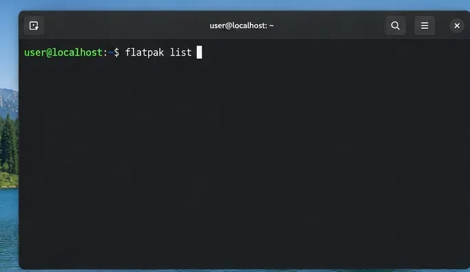 Linuxターミナルでプロンプトにflatpak listと入力する