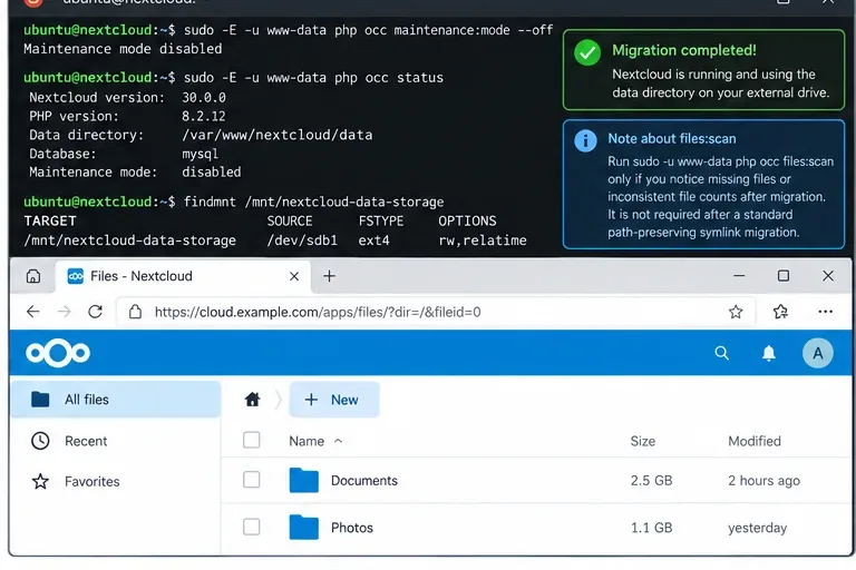 如何安全地將 Nextcloud 資料夾移轉到外部硬碟