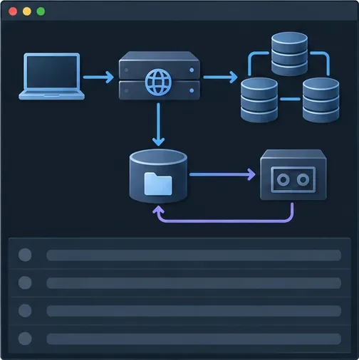 مسار طلب العميل عبر Nextcloud إلى مجموعة قواعد البيانات والملفات المشتركة، إلى جانب حلقة الأرشفة والاستعادة.