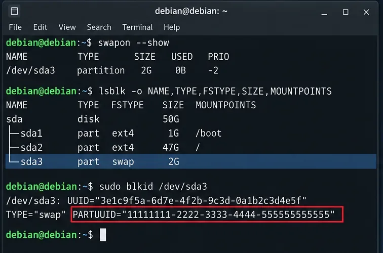 既存のDebian 12で暗号化されたSWAPパーティションを設定する方法