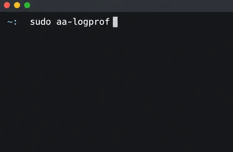 ใช้คำสั่งเทอร์มินัล sudo aa-logprof เพื่อตรวจสอบเหตุการณ์ AppArmor และกฎโปรไฟล์ที่บันทึกไว้