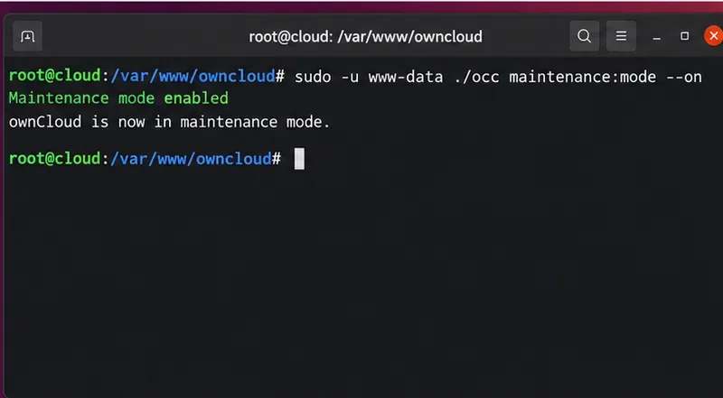 データベースバックアップ前にownCloudメンテナンスモードを有効にするターミナル
