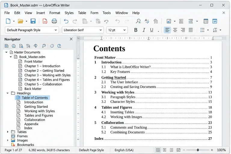 Cómo configurar documentos maestros en LibreOffice para la redacción de libros.