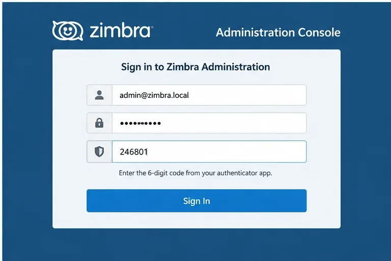 Come configurare l'autenticazione a due fattori (2FA) nella console di amministrazione di Zimbra.