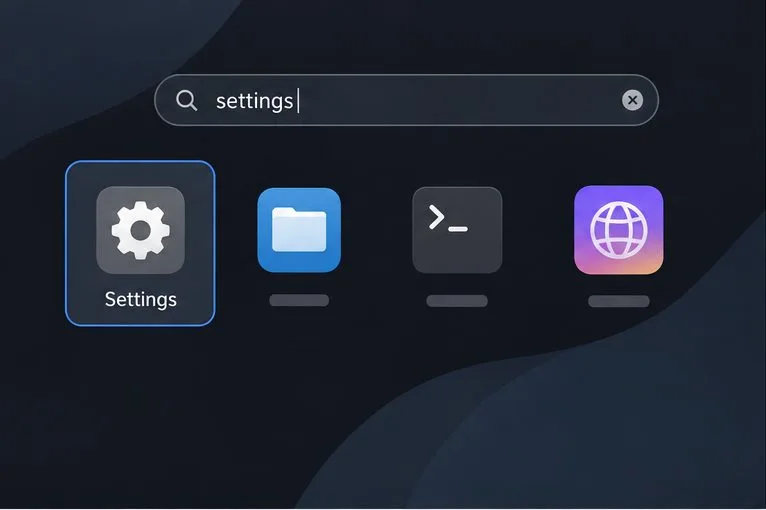 設定が強調表示された一般的なLinuxアプリケーション検索