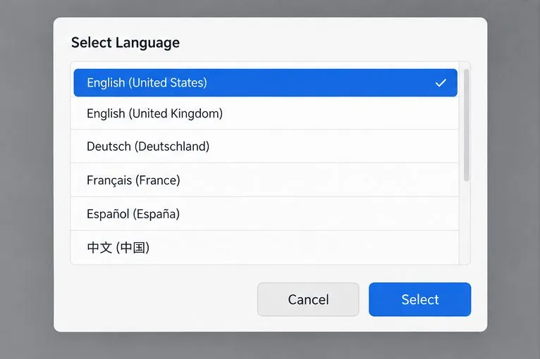 英語(米国)が選択された汎用言語選択ツール