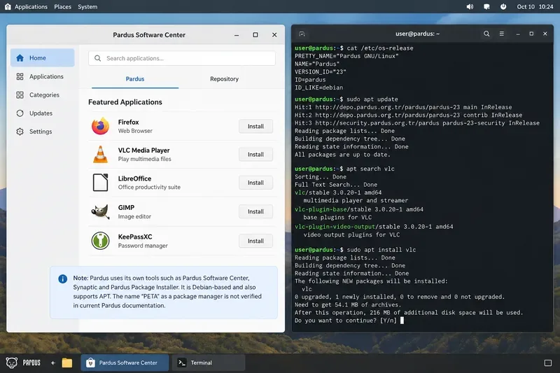 Pardus Package Manager (PETA) vs Standard APT Command Line: What Current Pardus Actually Uses