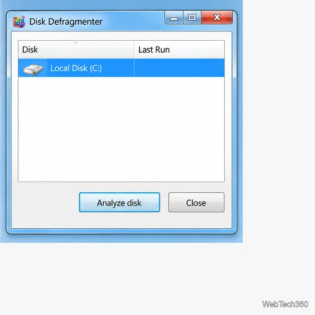 Windows 7 Disk Defragmenter illustration with a hard drive selected for analysis.