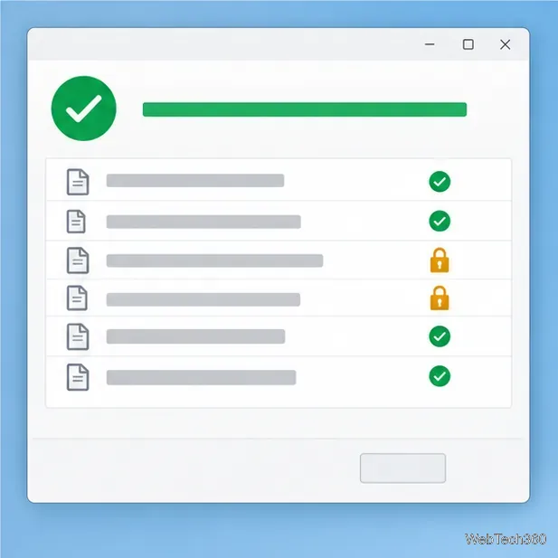 Conceptual cleanup results list with lock icons beside files still in use.