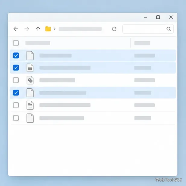 Conceptual file list with selected and unselected rows for temporary items.