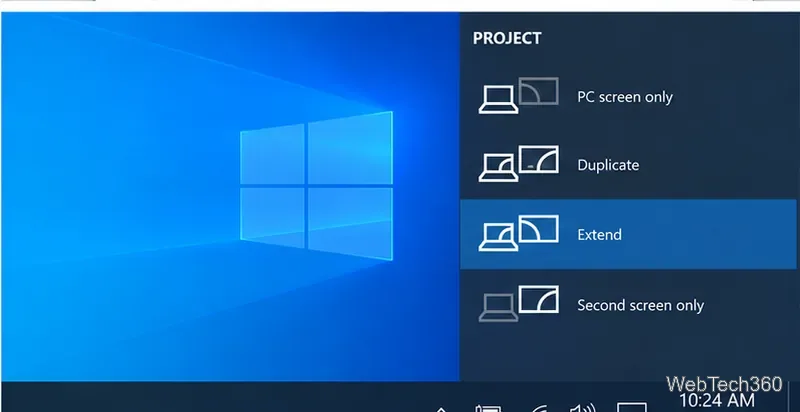 Panel projektu systemu Windows 10 z wybraną opcją Rozszerz