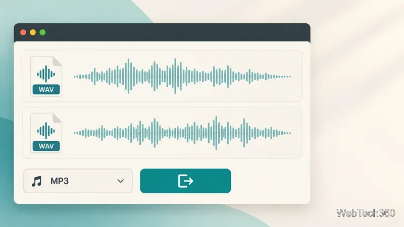 Um conversor de áudio para computador exibe duas faixas de origem WAV e uma opção de saída MP3.