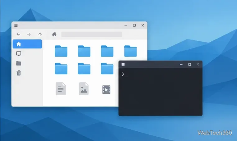 Illustrative lightweight Linux desktop session with a file manager and terminal in a simple layout.